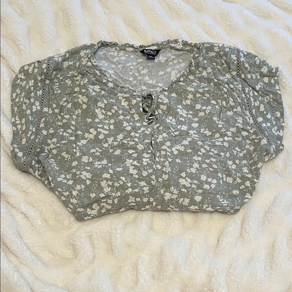Maurices Green Floral Lace-Up Blouse
